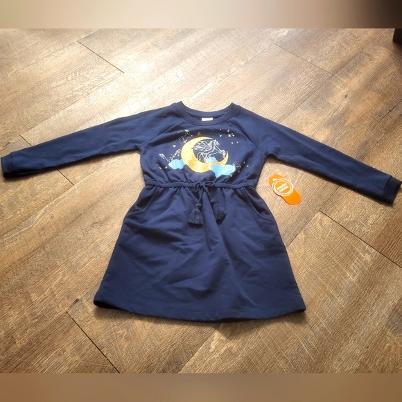 Winter Girls Blue Unicorn Swestdress With Braided Belt Design Size Xs (4/5) NWT - Picture 1 of 7
